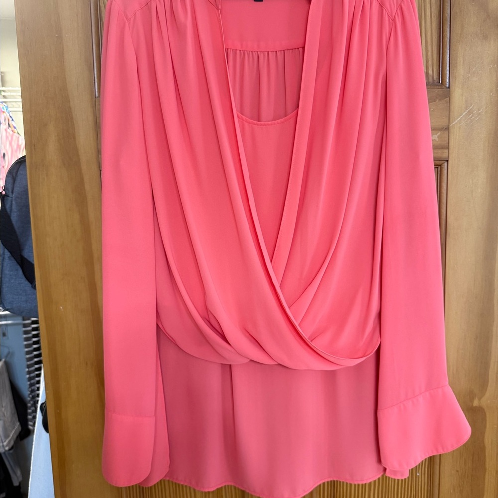 BCBGMaxAzria coral Wrap Long Sleeve Blouse